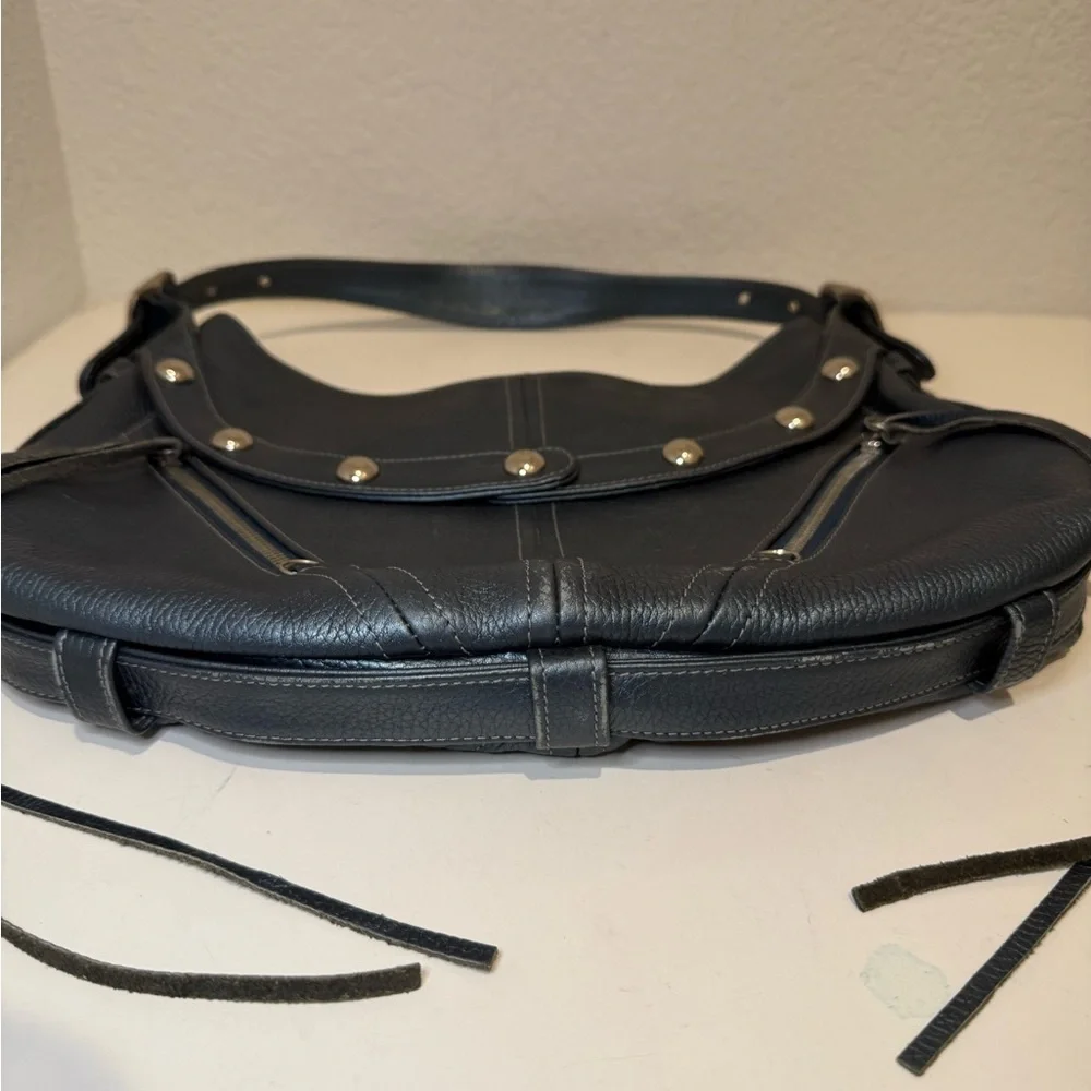 Botkier TRIGGER Mermaid Blue Moto Leather Hobo Shoulder Bag Studded Fringe